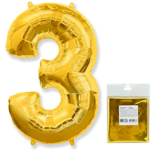картинка FM 40 Цифра "3" золото в упаковке от магазина Шар-Хан