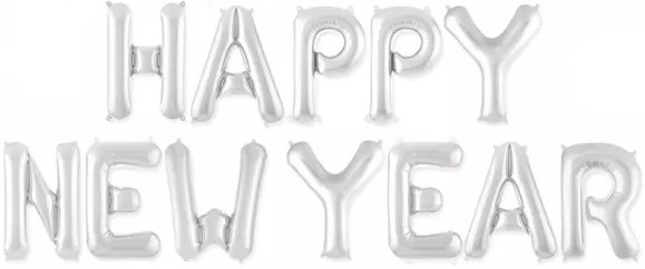FL Набор шаров-букв (16''/41 см) , Надпись "Happy New Year", Серебро